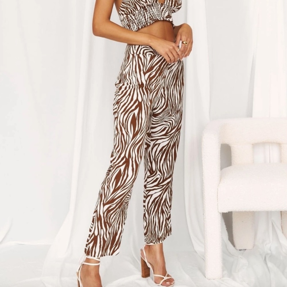 NWT 12th tribe Nia Brown Zebra Trousers